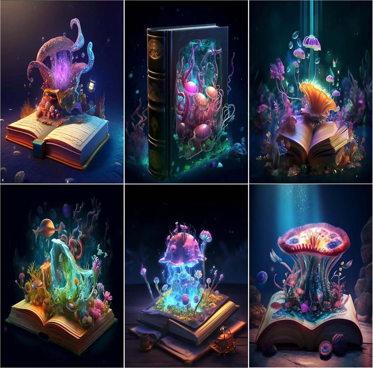 6-Pc Sea Mushroom Diamond Painting Kit for Adults, Round Gem Art, 11.8x15.7 in.